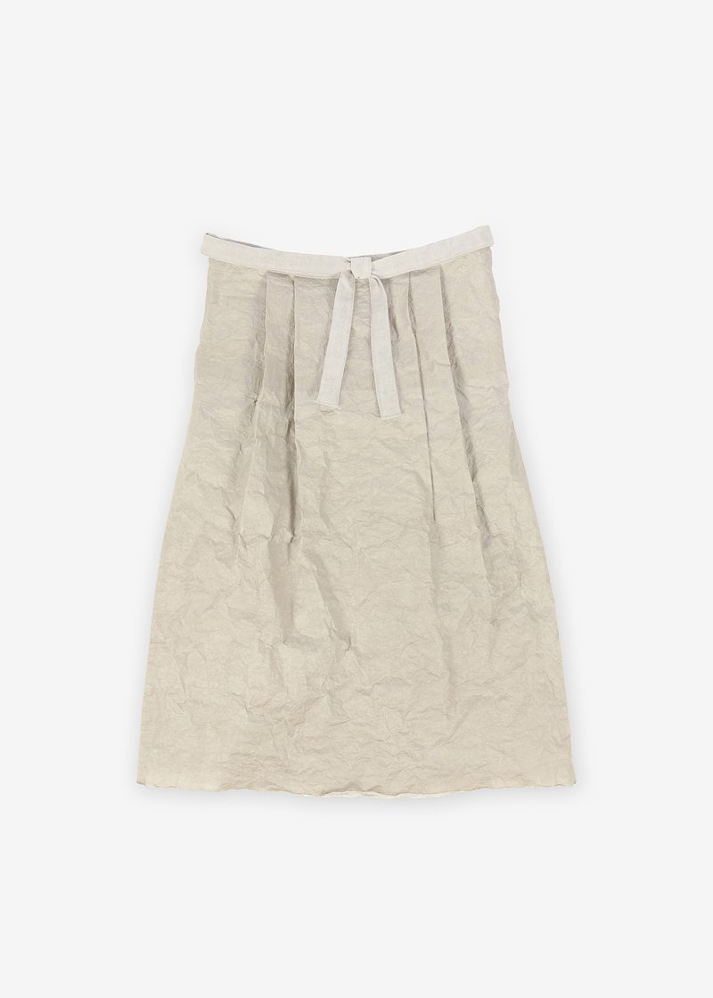 11. Kamikoromo skirt - wildflower herbal dyeSticky and strong paper is required to construct kamikoromo. Konjac paste is added for strength and the paper is sewn with hemp yarn and cotton yarn. Like kimono, kamikoromo are constructed with a simple composition of shapes.