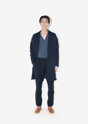 49. Herbal dyed pure woolen coat, work pants and organic cotton sweatshirtMade of 100% pure sheep's light melton jacket and work pants. The color comes from a logwood herbal dye. The sweat shirt is made from organic cotton flannel fleece lined sweat fabric.