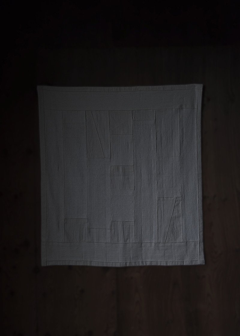 34. Hand-spun cotton pojagiMade from hand-spun cotton. Pojagi constructed with a minimal composition of planes. All hand-sewn.