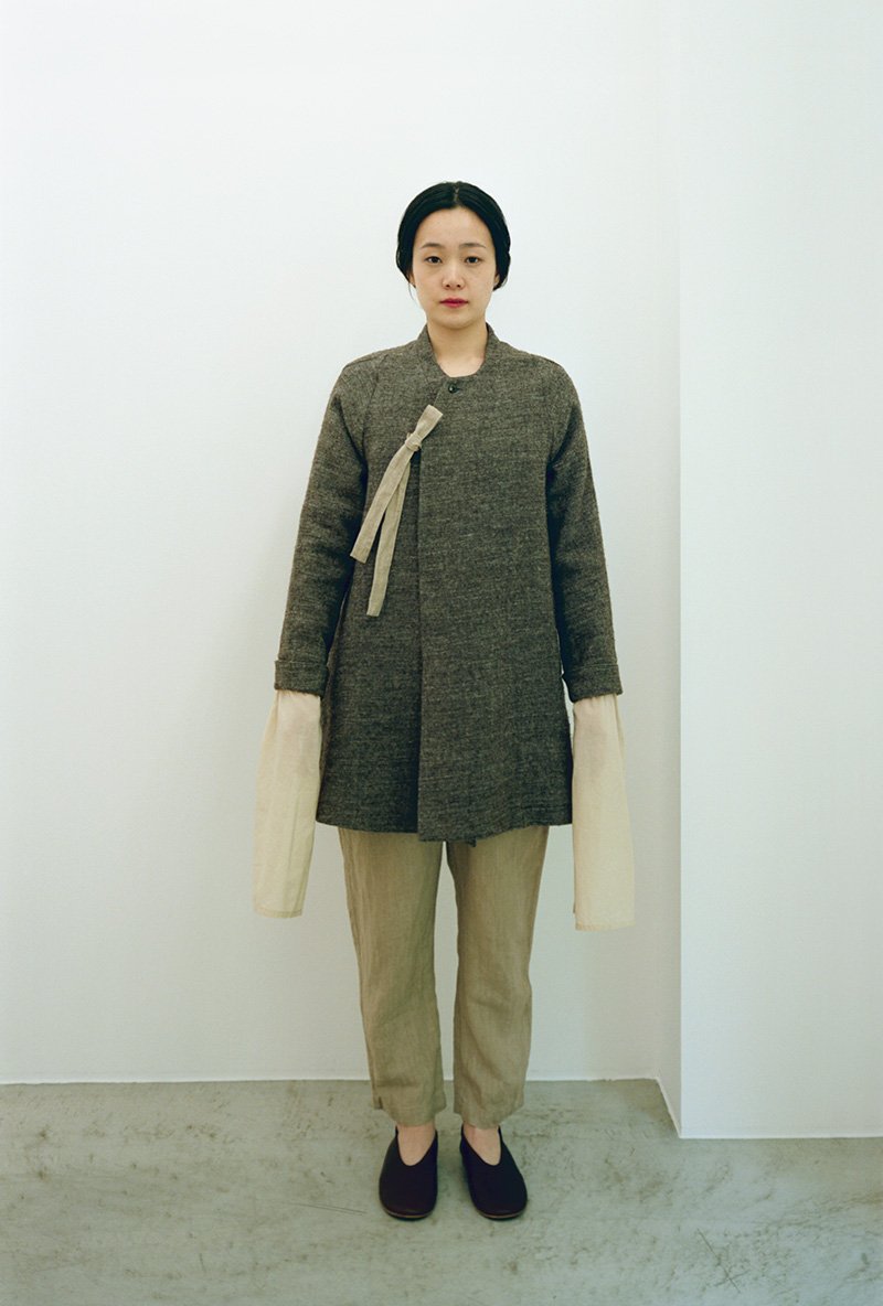 16. Shetland wool and linen folk jacket and Linen wrapped pantsFabric is made from linen thread for the warp and the Shetland wool yarn blended with linen thread for the woof.