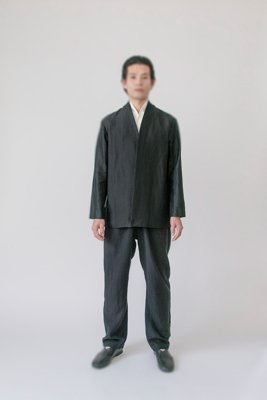 13. Silk-linen jacket, Hand-spun cotton monpe pantsTwill-weave fabric made from silk for the warp and linen for the woof. Rich silk yarns provide shininess.