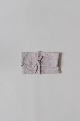 19. Sashiko clutch bagFabric woven with sashiko techniques using shuttle weaving machine. Fabric is composed of organic cotton for the warp, and alternate layers of hemp threads and organic cotton for the woof. Sashiko stitches are cross woven with twisted hemp threads.