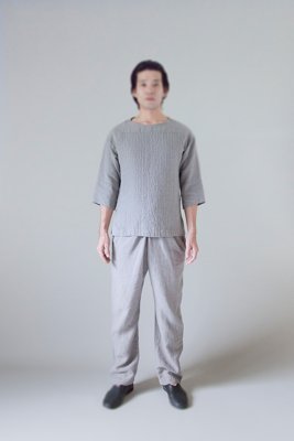 29. Octagonal nubi shirt, Linen wrapped pantsOctagonal nubi collection embroidered with sashiko stitching. Made from fine belgian linen fabric.
