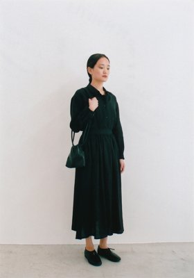 6.Belgium linen pullover shirt, Front drape gathered skirt