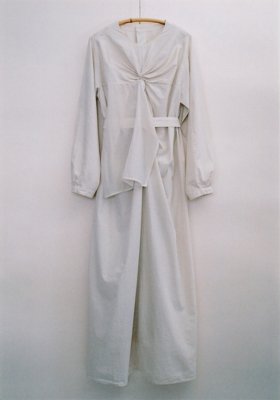 14.Silk cotton twisted dress with scarfDyed in green grape with ancient white dress.