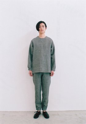 32.Ramie and wool round pullover shirt, Ramie and wool gathered pants