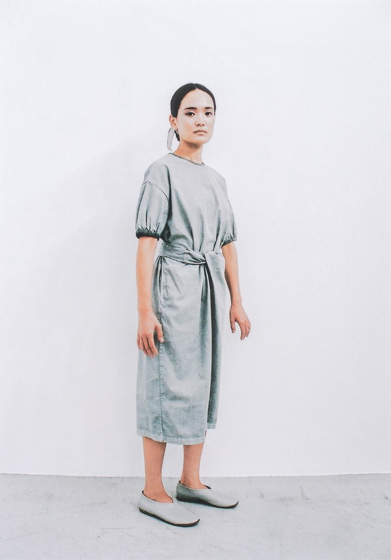 Organic cotton Sumi-dyed gray wrapped dress