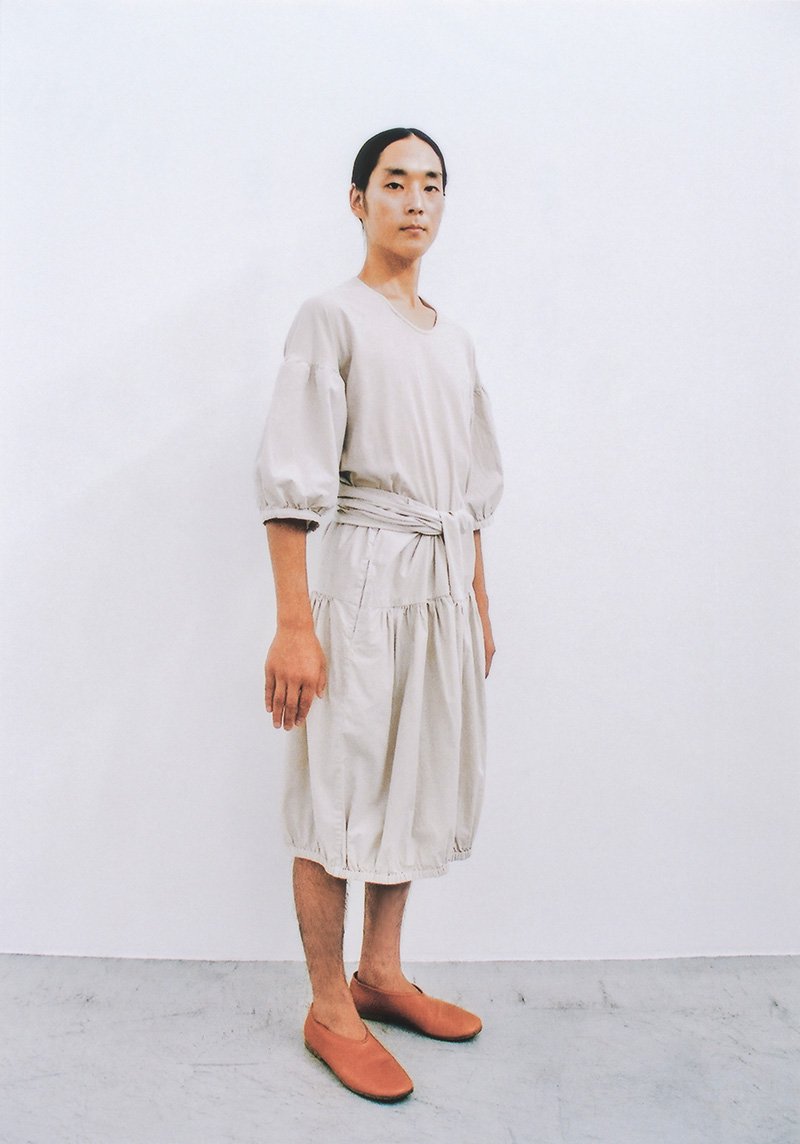 Organic cotton puff sleeved T-shirt and Organic cotton gathered wrapped pants