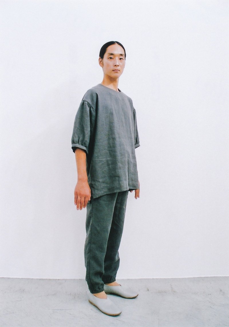 Japan Linen puff-sleeved shirt and gathered pants