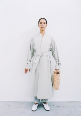 Gaberdine Mythic dress coat, Itaya kaede (maple) basket