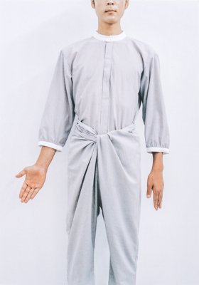 Light linen Striped mandarin collar shirt and wrapped pants
