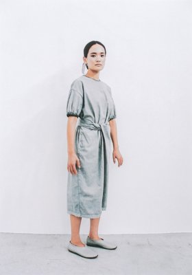 Organic cotton Sumi-dyed gray wrapped dress
