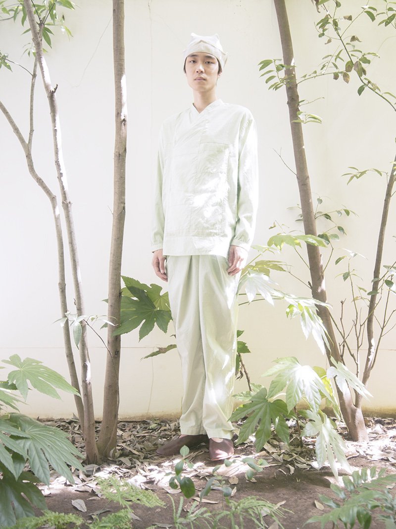 31 Organic cotton pojagi folk shirt, Organic cotton wrapped pantsMade from organic cotton. Gardenia blue herbal dyed jade.