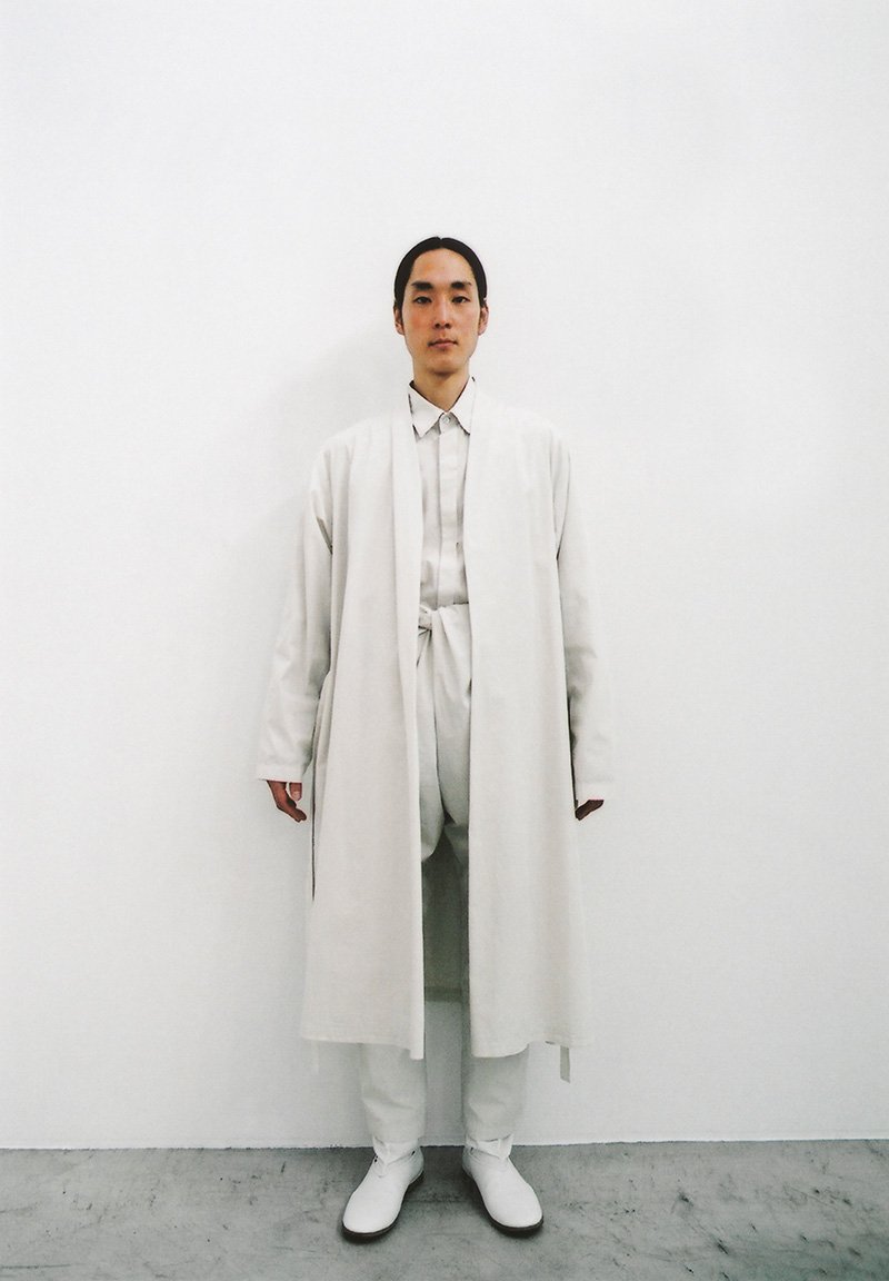 Organic Cotton ancient white colored Haori Robe, shirt and wrapped pants