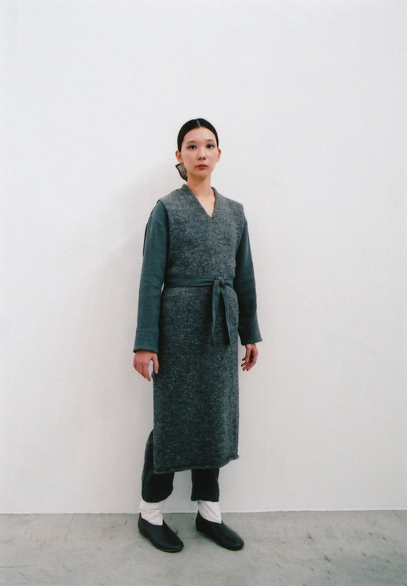 Beautiful linen wool knit vest robe, Ancient folk ramie linen wool kimono shirt and wrapped pants