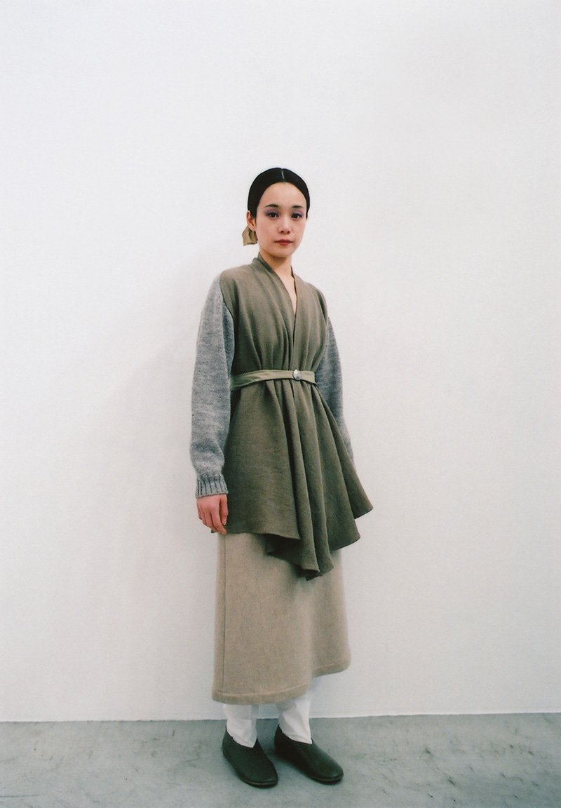 Beautiful linen wool knit cardigan, Ancient folk wool skirt