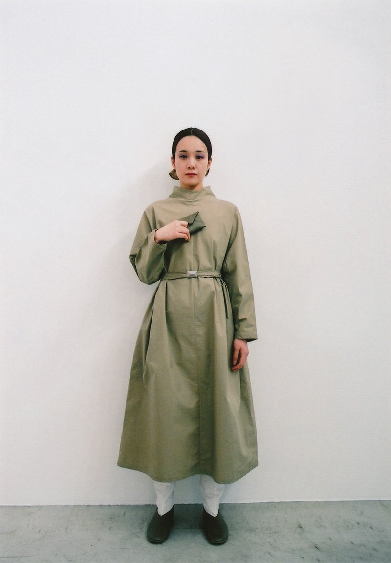 Ancient mythic cotton turtleneck dress, Naturally tanned leather letter coin case
