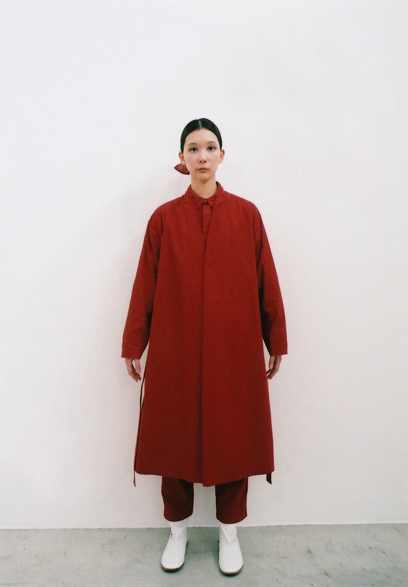 Organic cotton lac herbal dyed ruby lotus colored haori robe, shirt and wrapped pants