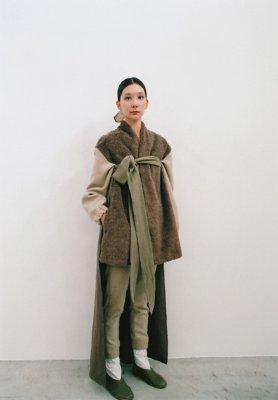 Alpaca boa haori coat, Ancient mythic ceremony robe, Ancient folk wool pants