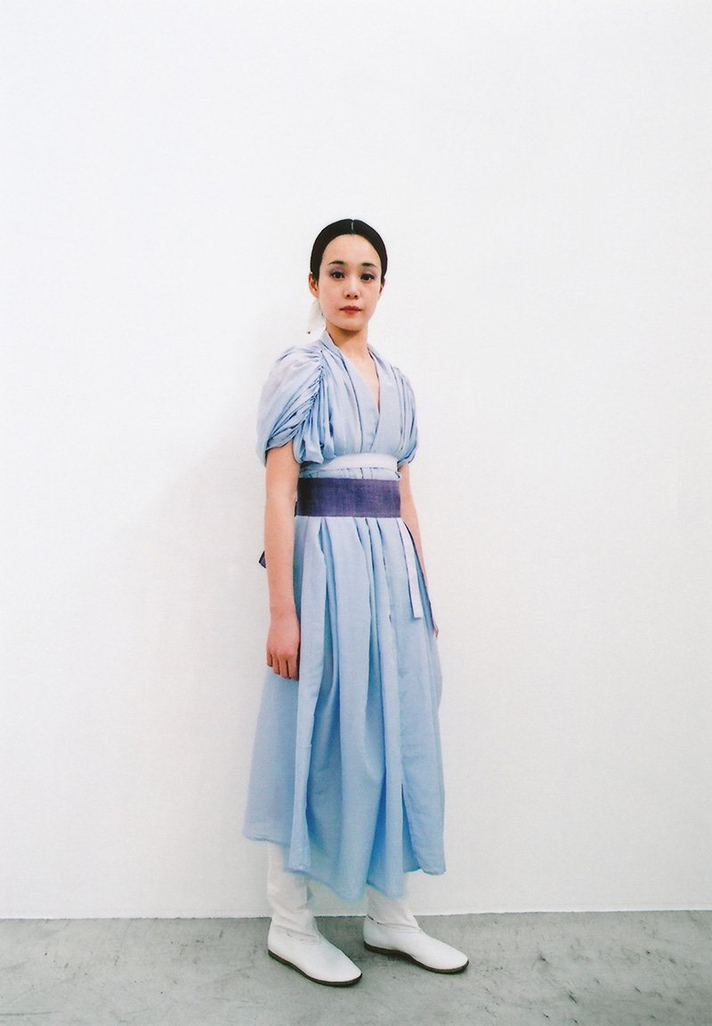 Beautiful mythic ceremony silk cotton lac and gardenia blue herbal dyed violet flame colored robe