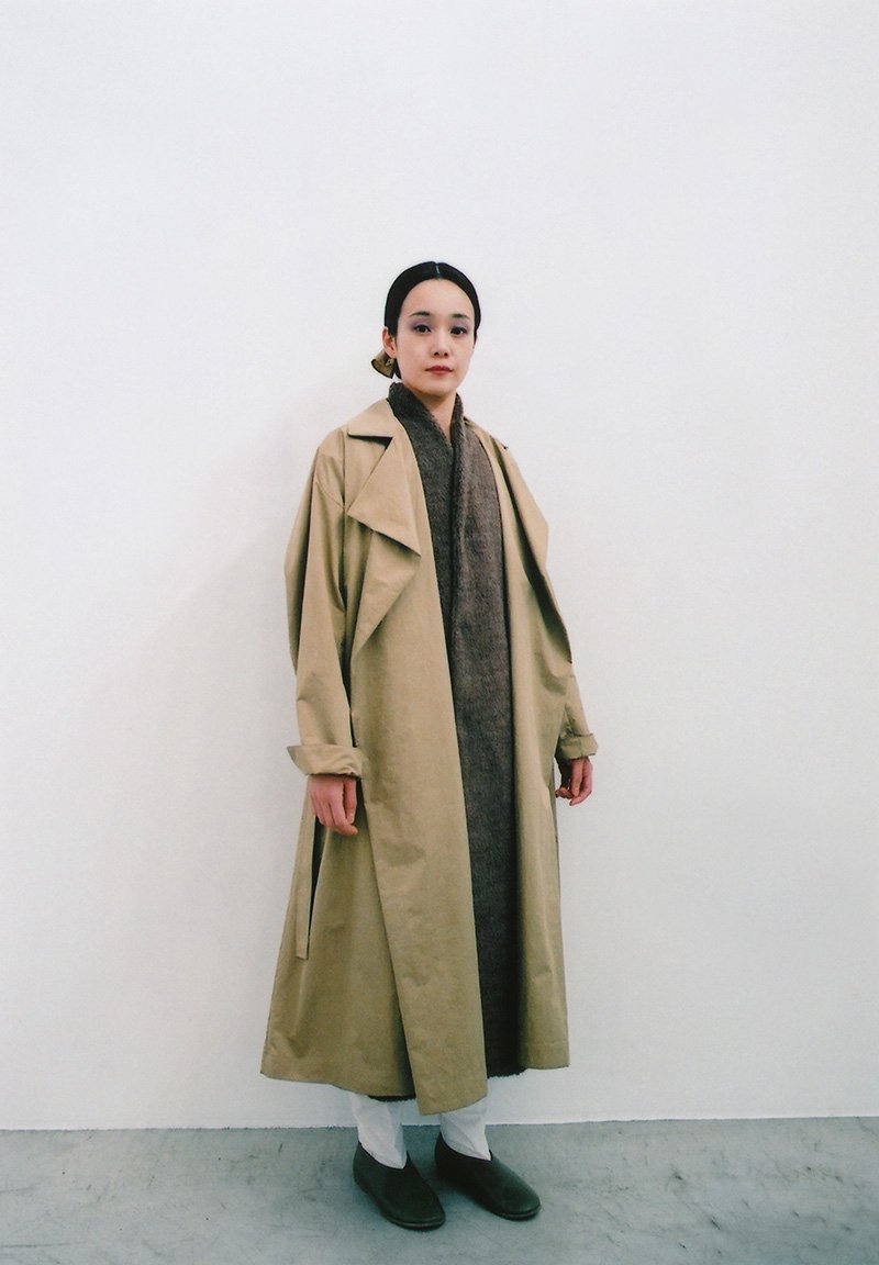 Gold light work coat, Alpaca boa haori long vest, Light leather first fork shoes
