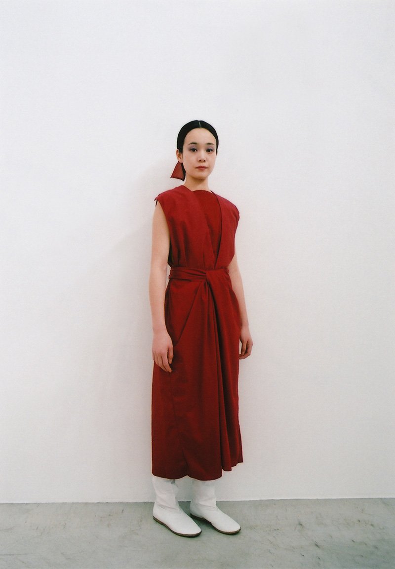 Organic cotton lac herbal dyed ruby lotus colored ancient mythic ceremony wrapped dress