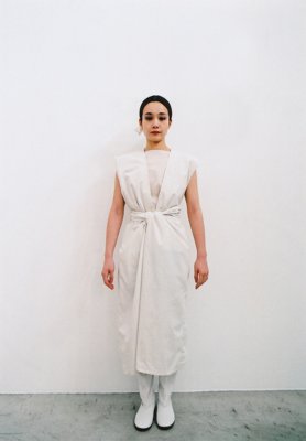 Organic cotton ancient mythic ceremony ancient white colored wrapped dress