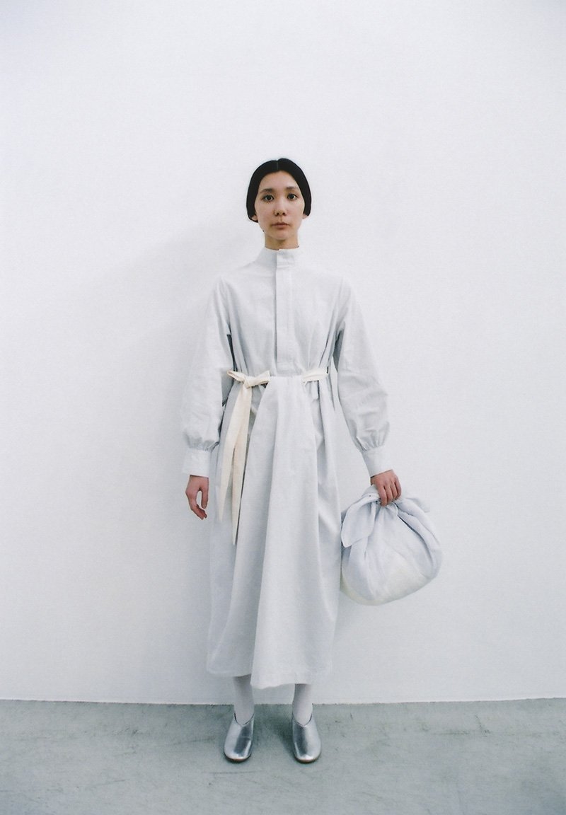 Beautiful Organic cotton light moon colored ritual dress, Hand-woven ramie furoshiki