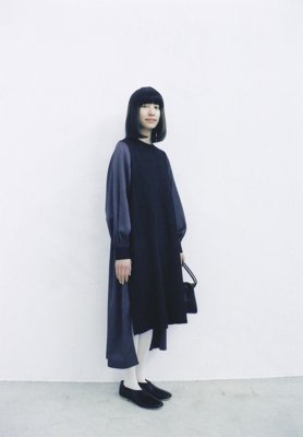 Beautiful Linen wool ritual dress and Light leather drawstring bag