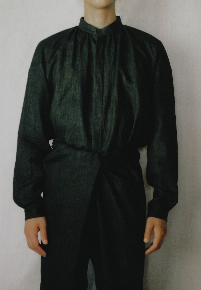 Linen Sumizome farmer shirt and wrapped pants