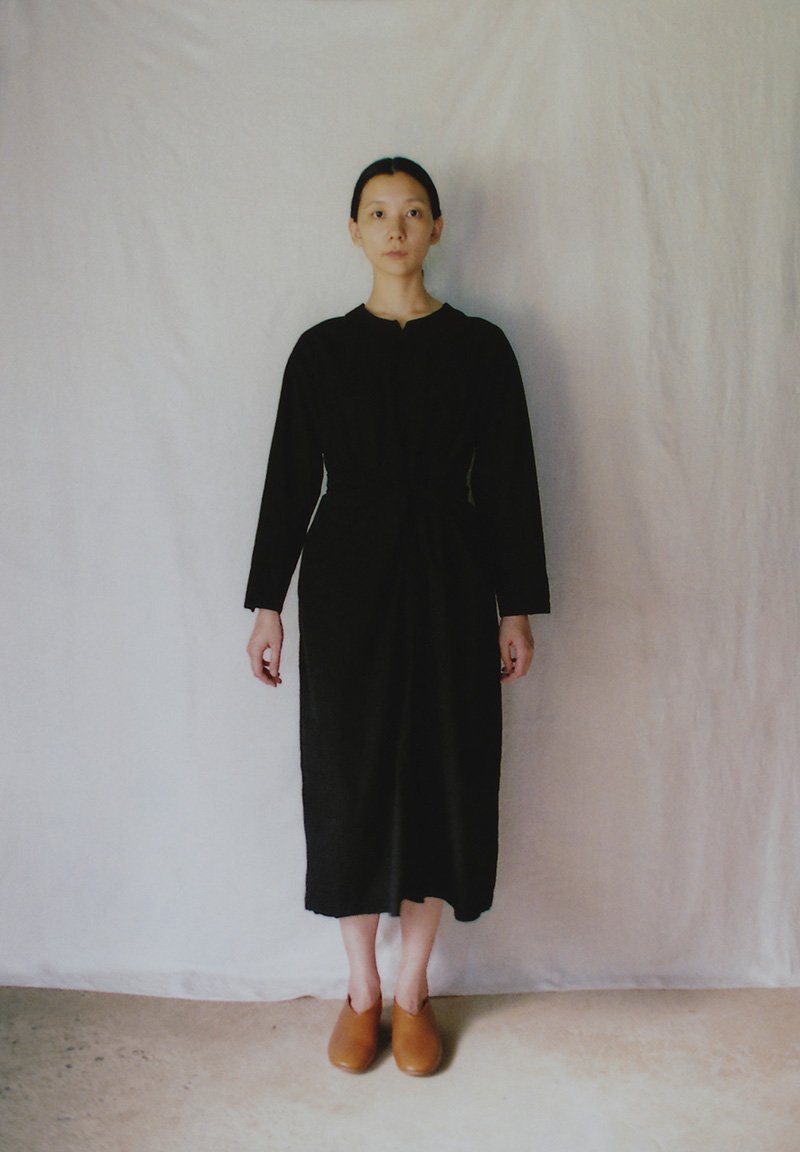 Organic cotton mud-dyed earth soil colored long sleeves wrapped dress