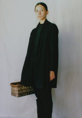 Organic cotton black colored haori, Japanese wing nut tree hand basket