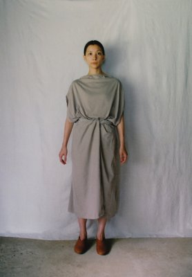 Organic cotton mud-dyed earthenware colored circular t-shirt and wrapped skirt