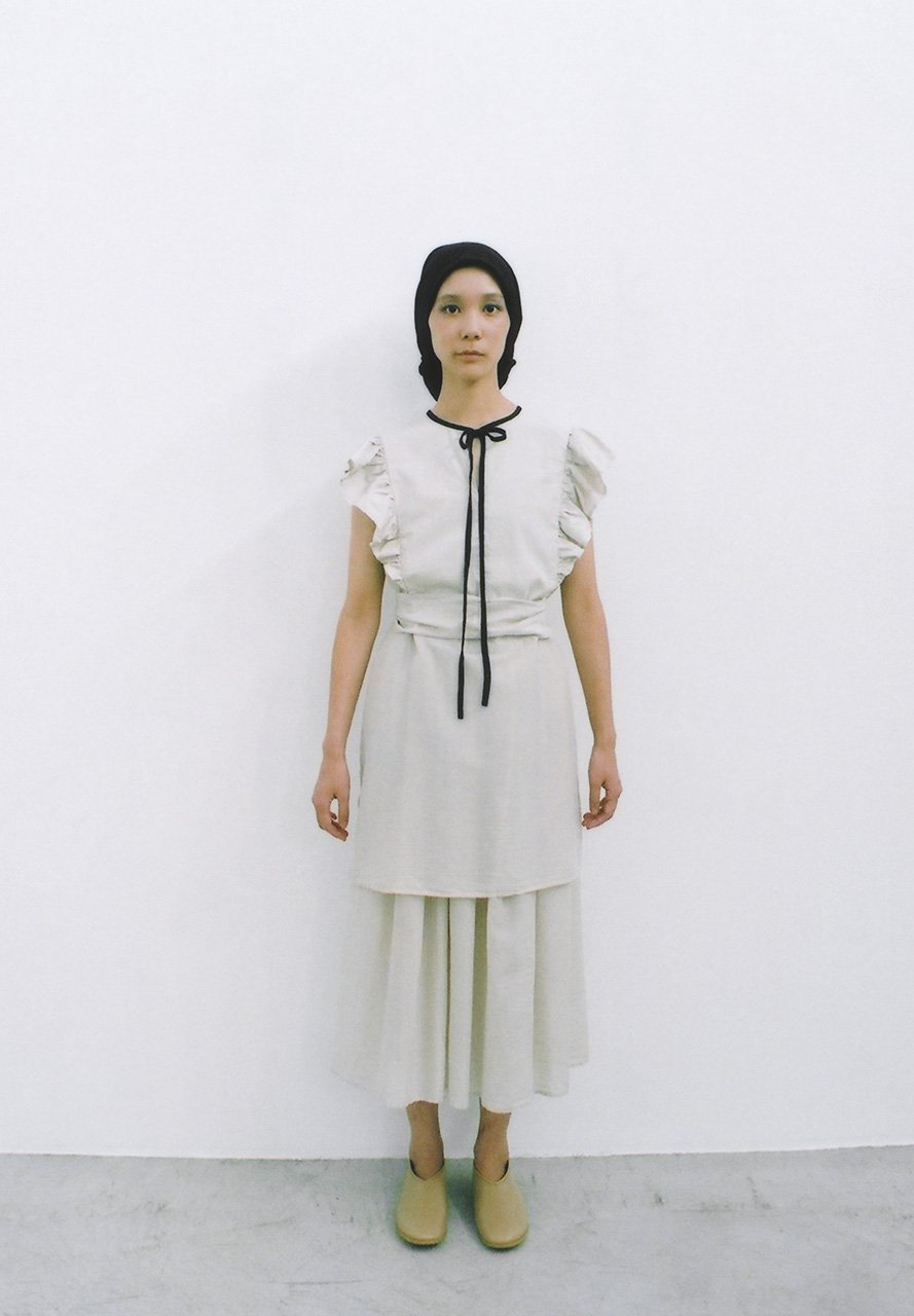 Beautiful silk cotton ancient clay colored ribbon shirt, gathered skirt and big handkerchief
