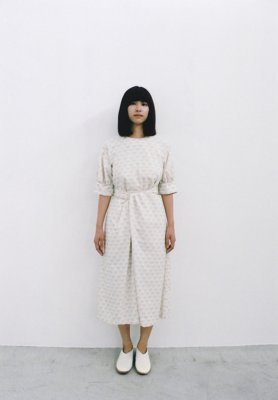 Khadi Cockscomb woodblock printing natural colored wrapped dress, Light leather first folk shoes