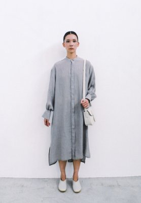 Beautiful belgium linen european shirt dress, Light leather shoulder bag