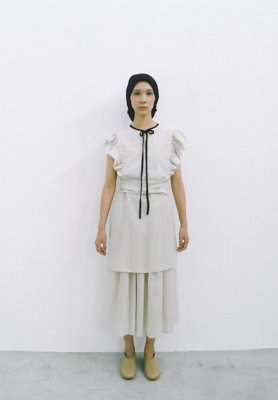 Beautiful silk cotton ancient clay colored ribbon shirt, gathered skirt and big handkerchief