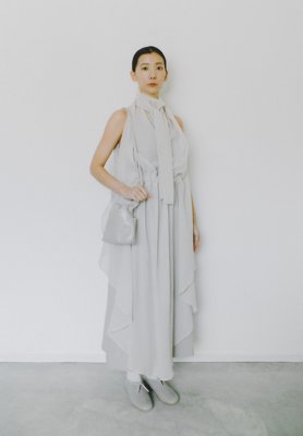 Cotton silk chiffon scarf shirt dress, Beautiful light leather drawstring bag