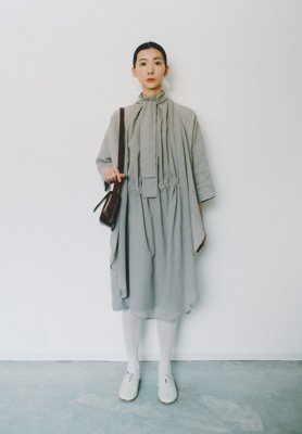 Linen canvas beige colored haori, Cotton silk chiffon scarf shirt