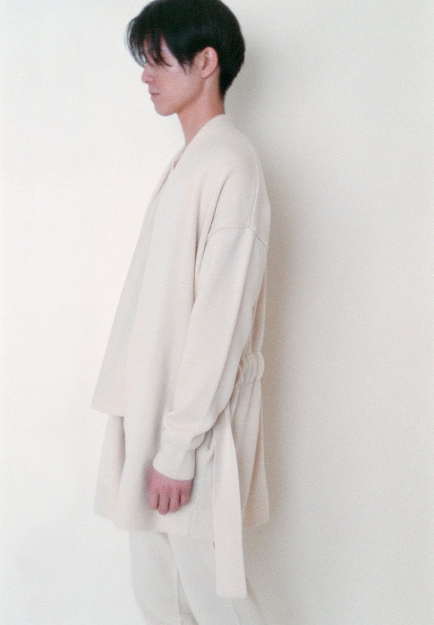 Tasmanian wool unbleached haori cardigan and sweater