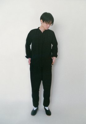 Flower of Life Sashiko hemp cotton mad-dyed gathered shirt and tattuke