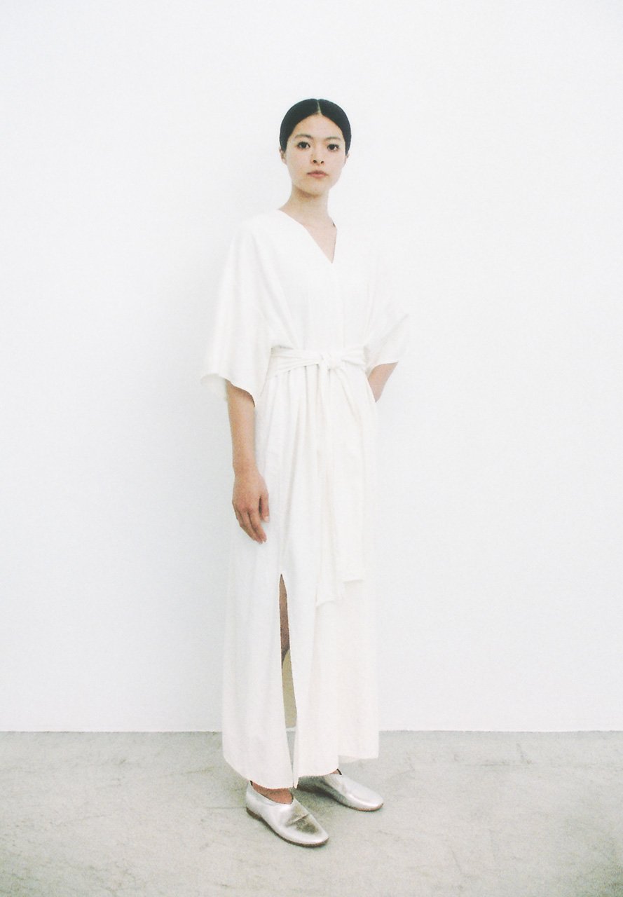 Hand woven cotton shell color dyed from white clay kantoi dress