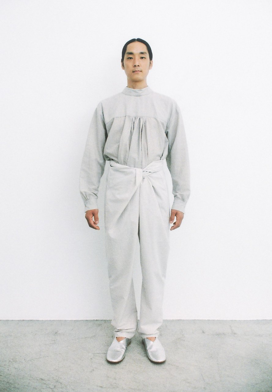 Light cotton ramie shirt, Cotton linen noragi wrapped slacks