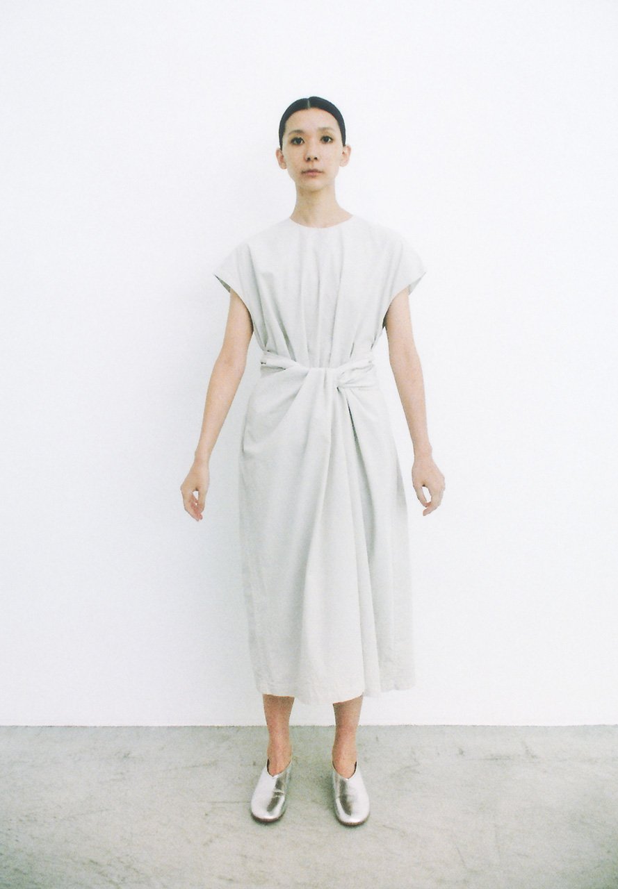 Organic cotton down colored sleeveless wrapped dress