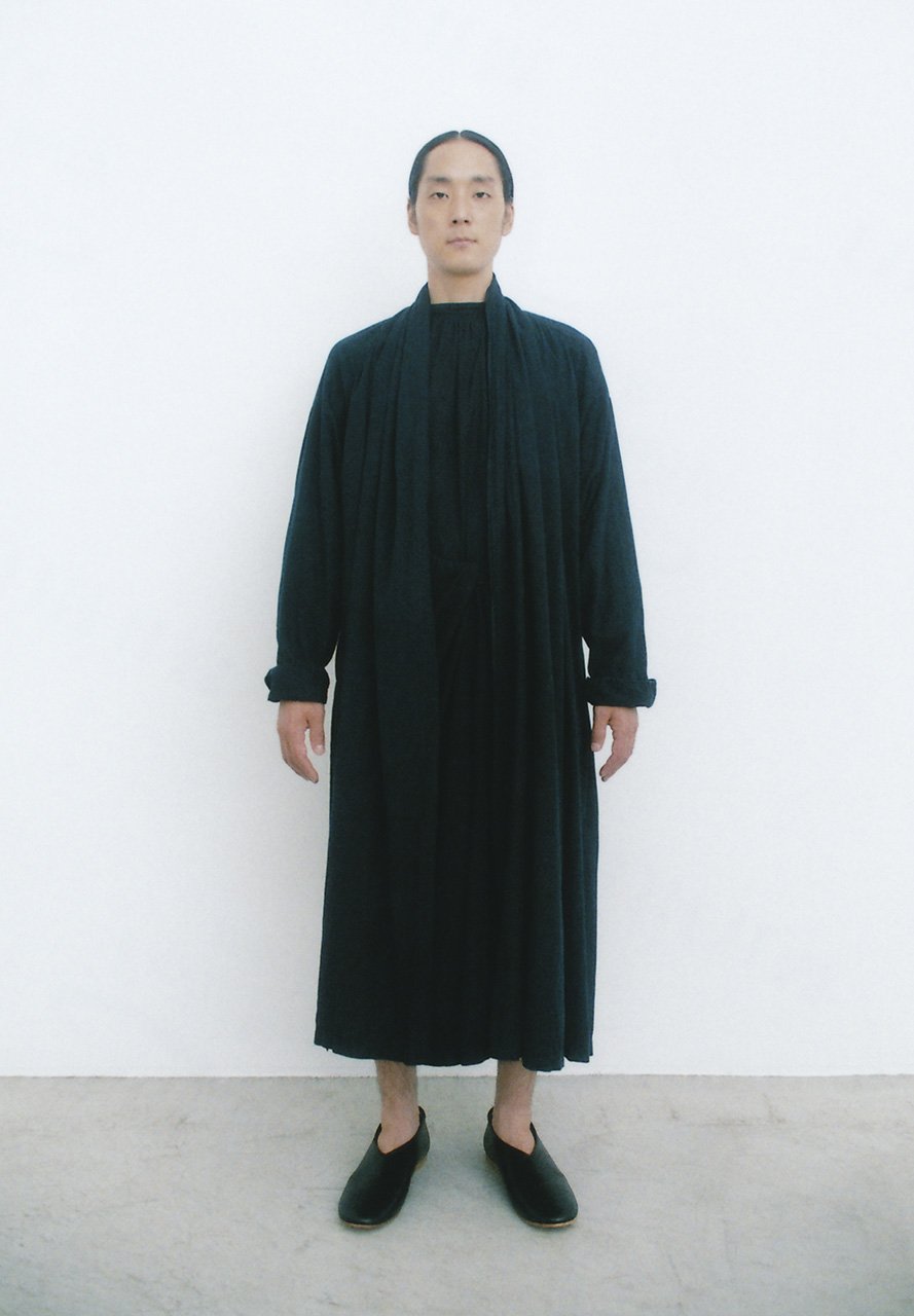 Striped hand-woven silk-cotton sumi-yambaru indigo dyed dream haori robe
