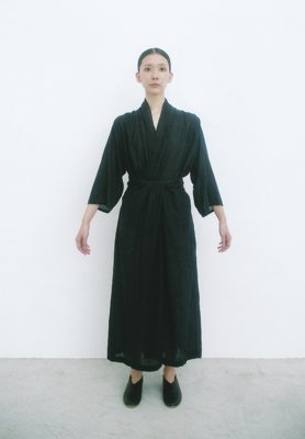 Hand-woven silk-cotton sumi-yambaru indigo dyed night wrapped dress