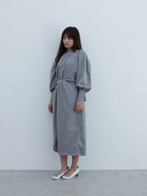 Sumi colored Suvin cotton broadcloth 1920’s shirt wrapped dress, Silver “koshin” folk pumps