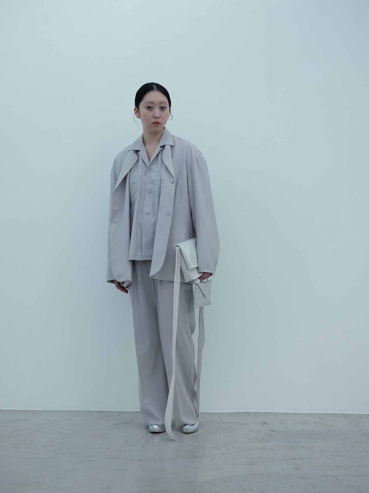 Light merino wool poplin jacket, open-collar shirt, and pants