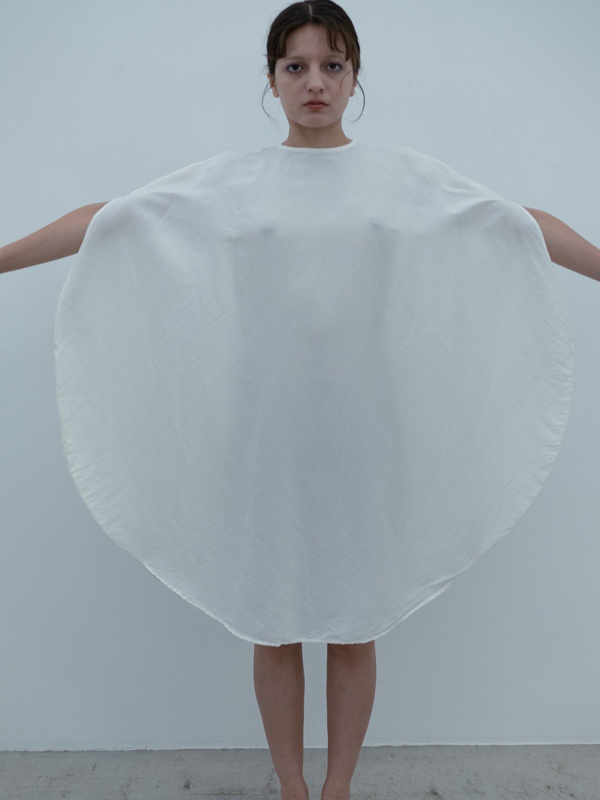 Silk paper grogram white-colored circle dress