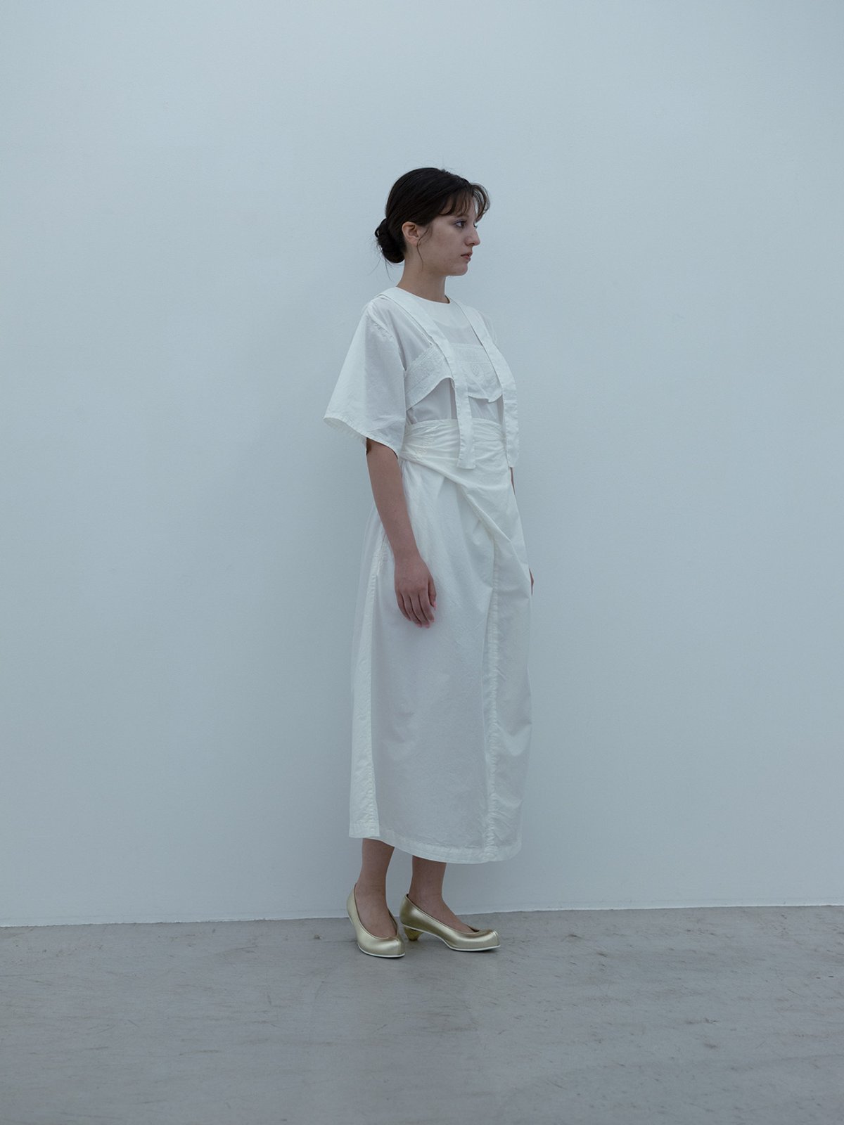 Cotton silk broadcloth white-colored wrapped dress, Tasuki